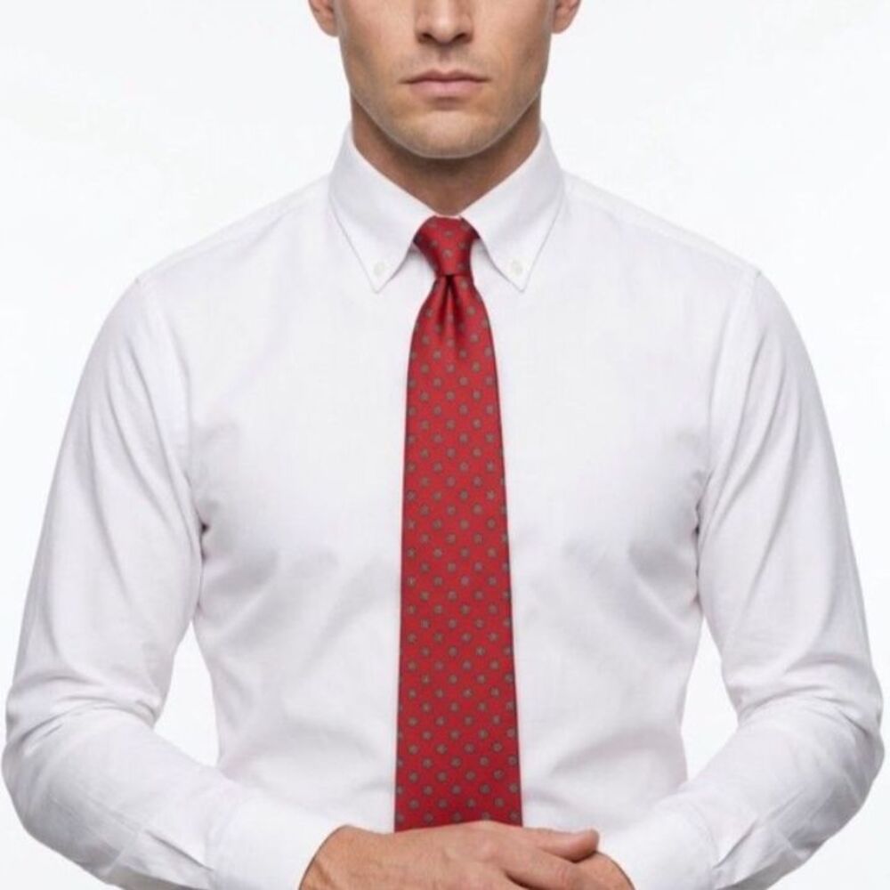 Lands' End Men's Red Floral Medallion 100% Silk Tie
